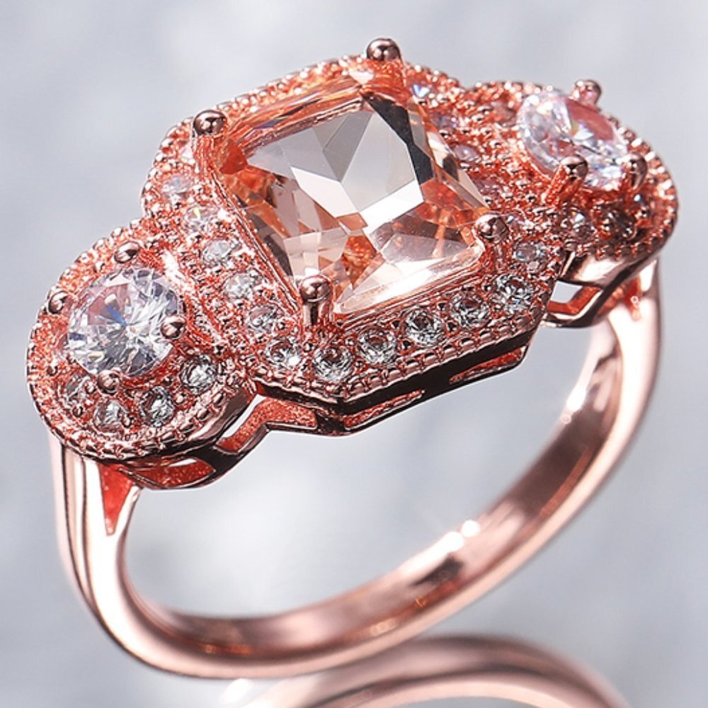 Novel Radiant Cut Shiny Cz Rose Gold Plated Beautiful Ring For Women, L057